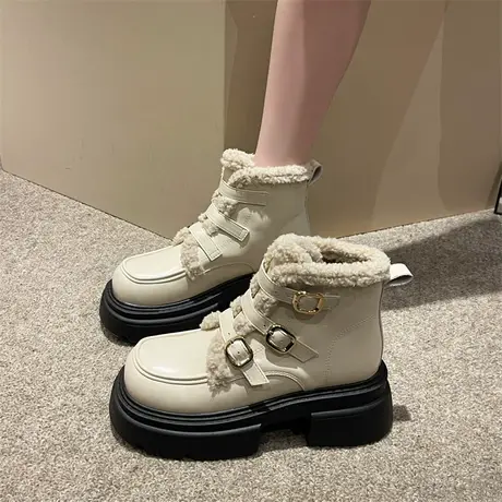 厚底马丁靴女冬季保暖2023年新款英伦风粗跟小短靴加厚高跟机车靴图片