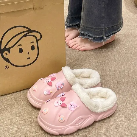 可拆卸棉拖鞋女冬季可爱室内外穿加绒毛毛保暖防水防滑厚底月子鞋商品大图