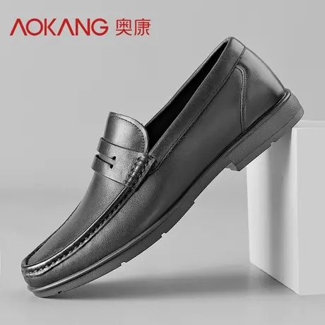 奥康皮鞋男2024年新款春季英伦风休闲乐福豆豆鞋懒人一脚蹬鞋子男商品大图