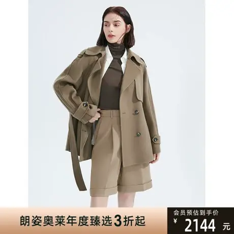 朗姿纯羊毛复古英伦风收腰风衣大衣毛呢外套女年冬季新款图片