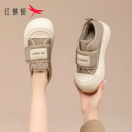红蜻蜓魔术贴面包鞋女女鞋新款2023冬季爆款厚底板鞋女冬加绒棉鞋商品大图