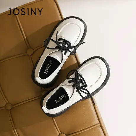 Josiny/卓诗尼小皮鞋2023夏秋新款英伦风系带粗跟单鞋百搭休闲鞋商品大图