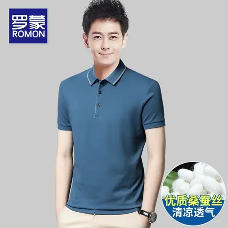 罗蒙短袖T恤男士夏季薄款桑蚕丝中年商务休闲时尚百搭翻领POLO衫图片