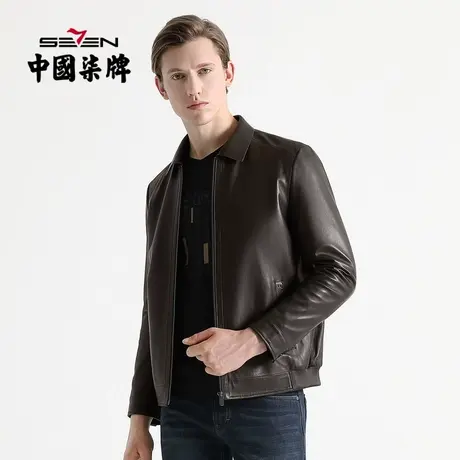 柒牌男装清仓皮衣秋冬男士真皮茄克衫时尚修身青年翻领外套男士图片