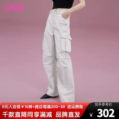 妖精的口袋白色工装裤女2023春季新款直筒裤宽松长裤运动休闲裤子图片