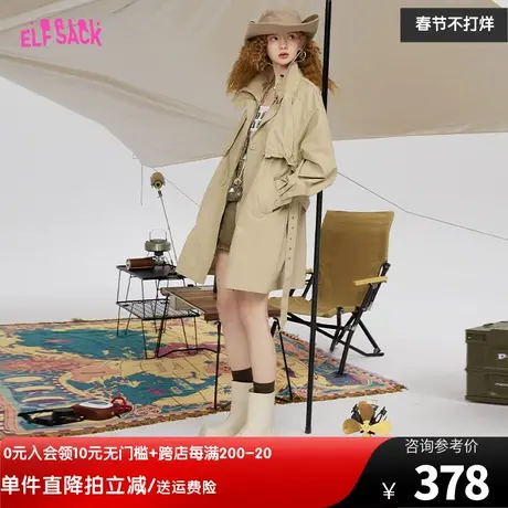 妖精的口袋卡其色风衣外套女2024年早春新款工装风设计感中长款图片