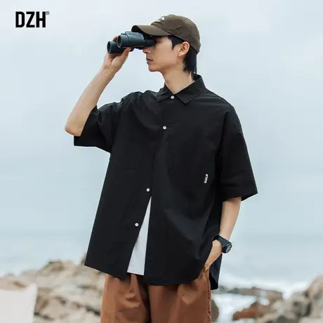 男士日系黑色衬衫男短袖潮牌潮流发型师高级感穿搭夏季半袖衬衣男商品大图