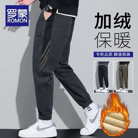 罗蒙冬季加绒休闲裤男款2023新款宽松束脚运动工装长裤子潮牌秋冬图片