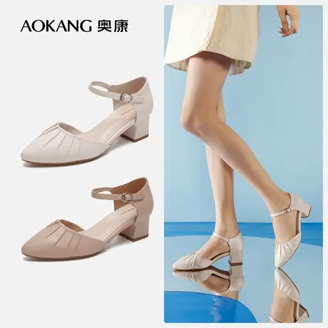 【门店发货】奥康女鞋 新款尖头一字带中空凉鞋优雅凉鞋商品大图
