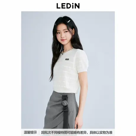 【商场同款】乐町肌理短袖夏季新款泡泡袖套衫透气T恤C1EEF2126图片