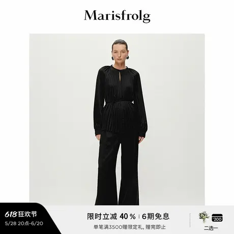【精简衣橱】Marisfrolg玛丝菲尔2025春新款V领黑色长袖宽松上衣图片
