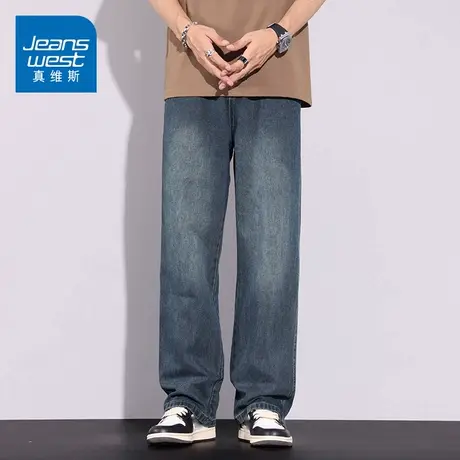 KZ真维斯美式复古牛仔裤男士阔腿直筒宽松vibe风春秋季2025年新款商品大图