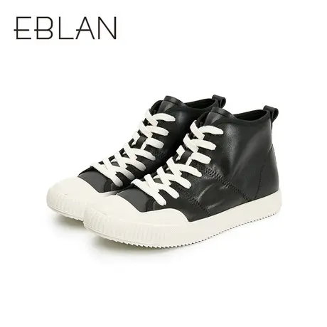 伊伴女鞋春季圆头高帮鞋系带厚底增高百搭通勤休闲鞋小白鞋小皮鞋商品大图