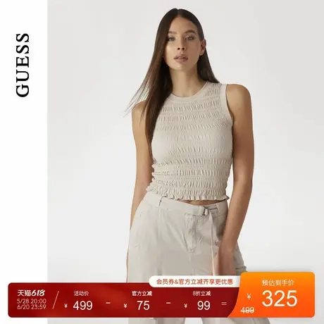 GUESS25年新款夏季女士褶皱花边休闲圆领针织背心-W5GP17KCSA2商品大图