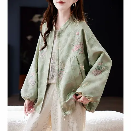 宝诗黎新中式刺绣提花短外套2025春季气质休闲百搭宽松大码女装图片