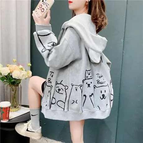 网红卡通印花连帽卫衣开衫女2022春装新款宽松洋气减龄百搭外套潮图片
