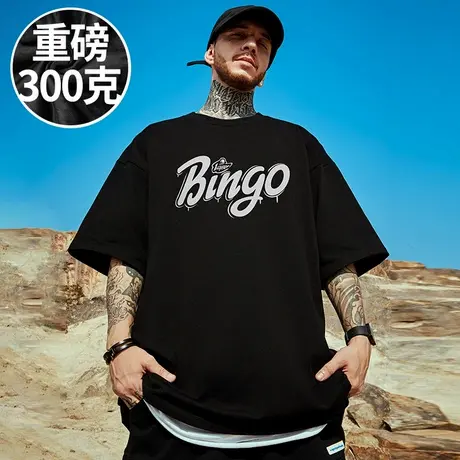 100%纯棉300g重磅短袖T恤美式字母潮牌加肥加大码胖子男夏季半袖商品大图
