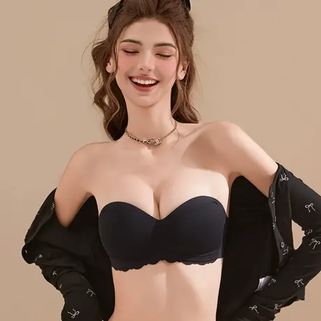 无肩带抹胸式文胸套装无钢圈小胸显大聚拢防走光防滑无痕内衣女商品大图