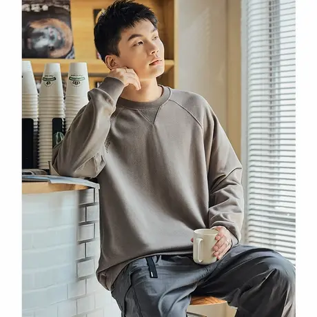 唐狮春秋季新款卫衣男士圆领潮流上衣宽松拼接长袖休闲无帽衫商品大图