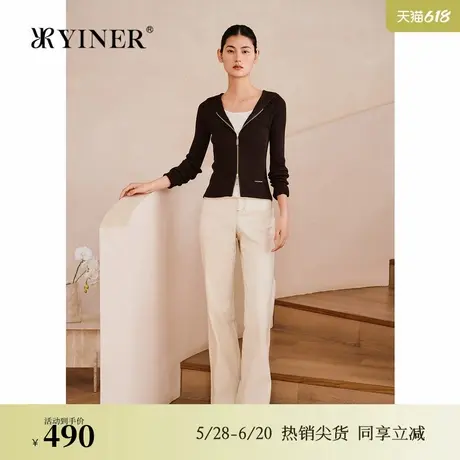 YINER音儿专选2025春季新款磨毛直筒长裤中高腰复古丹宁牛仔裤图片