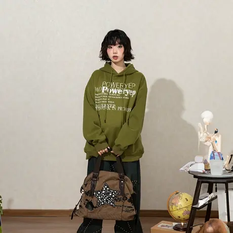 YEP复古字母连帽卫衣女春秋2025年新款潮牌美式帽衫宽松印花外套商品大图