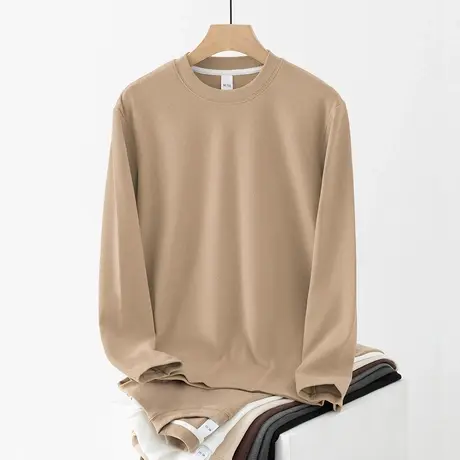 德绒打底衫长袖t恤男装2023新款双面绒圆领上衣服保暖纯色体恤衫商品大图