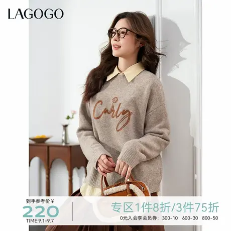 LAGOGO可露丽风立体绳绣针织衫女拉谷谷2025冬季新款甜美温柔毛衫商品大图