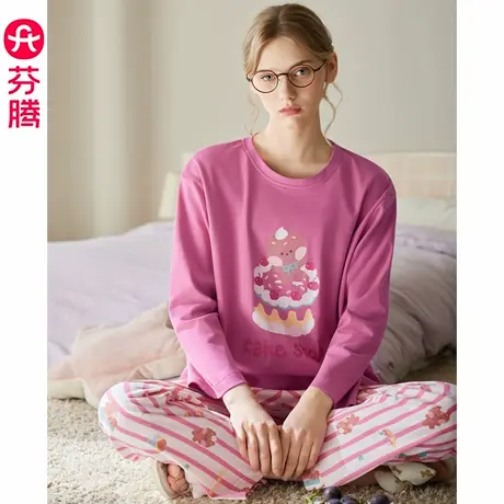 芬腾睡衣女春秋季新款纯棉长袖布朗熊套装女款抗静电可外穿家居服商品大图