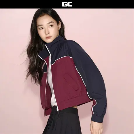 GC2025秋冬新款短款外套女户外撞色印花网里宽松立领夹克12375002图片