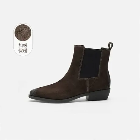 奥莱专供Nine West/玖熙加绒切尔西靴女小方头复古中跟短靴烟筒靴商品大图