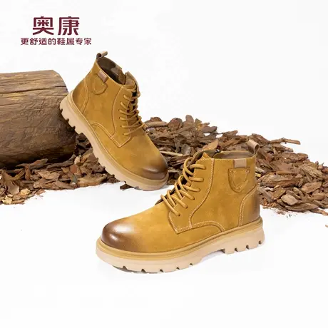 奥康 男鞋2025冬季新款厚底增高户外工装加绒保暖靴子门店发货商品大图