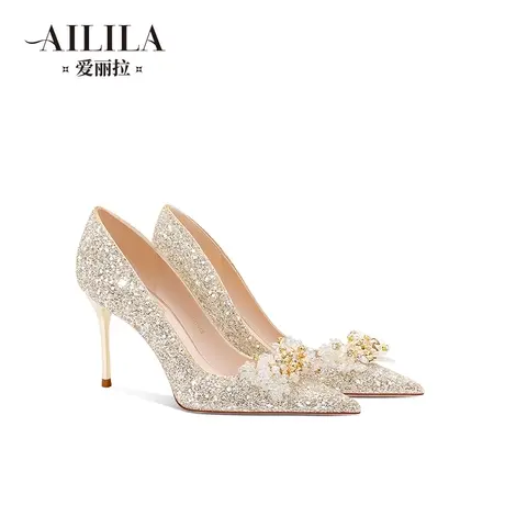 爱丽拉水晶婚鞋女2023新款新娘禾秀主婚纱两穿高跟鞋不累脚高级感商品大图