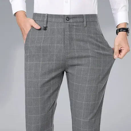 春秋款商务英伦雅痞格子西裤秋冬季新款男士高端弹力直筒休闲裤子商品大图