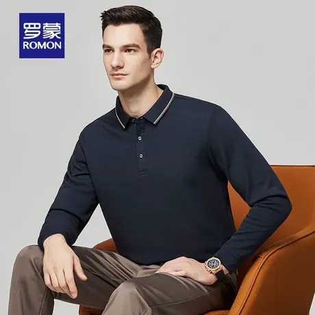 【含桑蚕丝+加绒保暖】罗蒙男士商务长袖POLO衫2023秋冬新款T恤衫商品大图