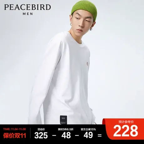 太平鸟男装奥莱 春新款刺绣T恤圆领时尚长袖体恤图片