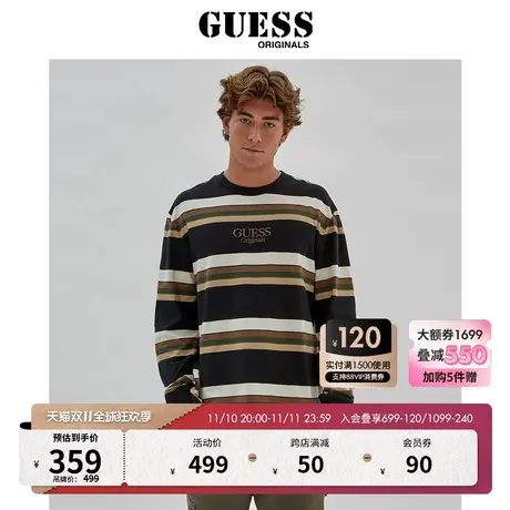 GUESSOriginals23年新款冬男士横纹时尚撞色通勤T恤-M4RI45K9XF1商品大图