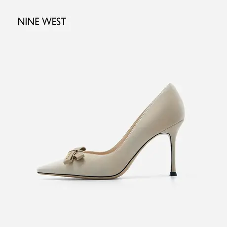 Nine West/玖熙羊反绒高跟鞋春季新款细跟蝴蝶结浅口优雅单鞋尖头图片