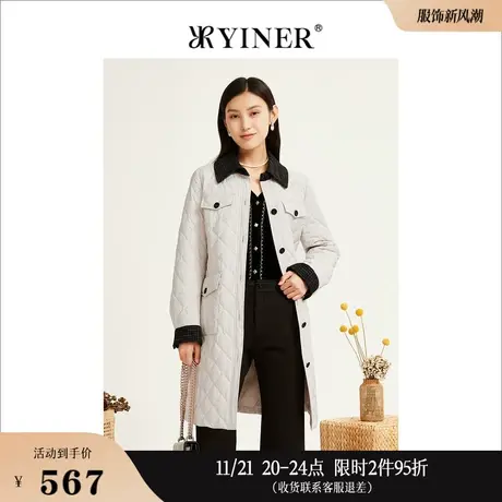 【小香风】YINER音儿奥莱女装冬季轻薄白鸭绒衍绣羽绒服商品大图