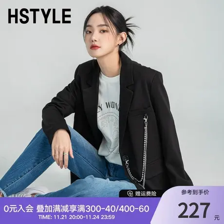 韩都衣舍早春外套黑色西装小个子设计感宽松气质小西服女IG9362图片