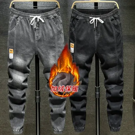 束脚牛仔裤男春秋款2021年新款男士松紧腰冬季工作休闲长裤子秋季商品大图