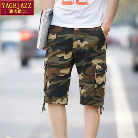 夏季耐磨短裤纯棉休闲大码宽松五分裤多口袋工装裤迷彩中裤7分裤商品大图