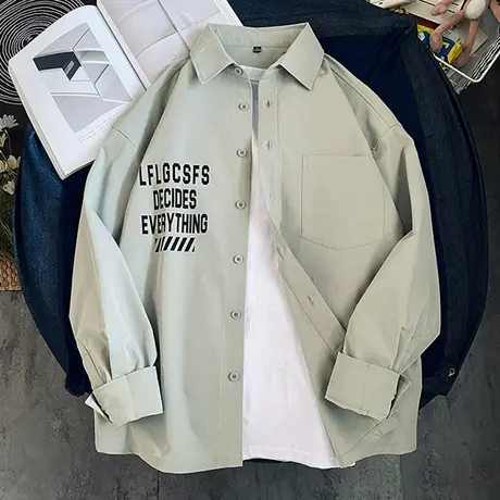 长袖衬衫男夏季新款港风日系工装上衣服痞帅衬衣春秋男士外套潮牌商品大图