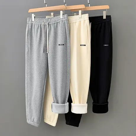 休闲长裤子男秋冬季加绒运动裤九分小脚束脚灰色卫裤宽松潮流百搭商品大图