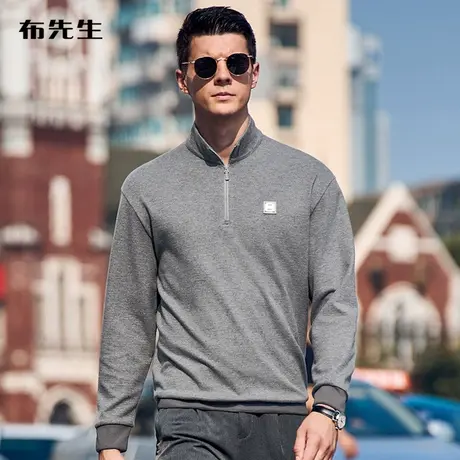 MrBu布先生微廓形磨毛绒感保暖男卫衣秋立领长袖T恤BT11960断码图片