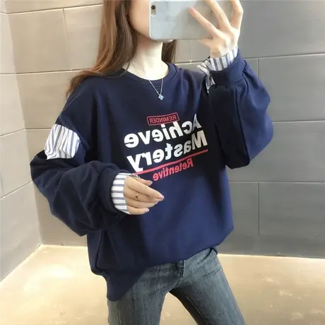 假两件拼接破洞卫衣女2023年秋装新款女装字母印花上衣百搭外套潮商品大图