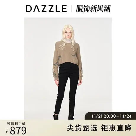 DAZZLE地素奥莱秋通勤藤蔓刺绣提花短款软糯套头毛衣内搭上衣女图片