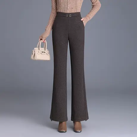 厚实羊毛呢微喇裤女秋冬2023新款高腰通勤气质喇叭长裤显瘦休闲裤商品大图