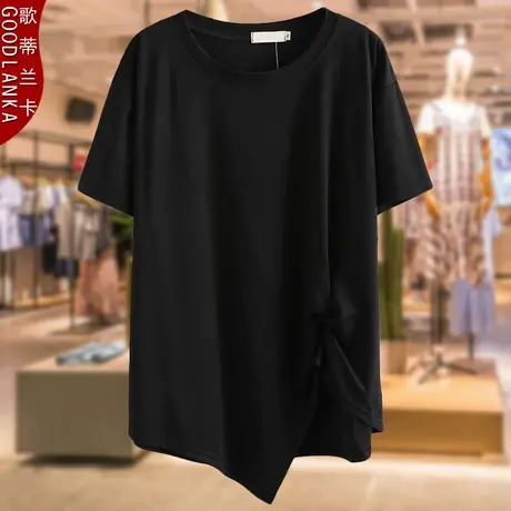 加肥加大码上衣女设计感法式别致中年胖妈妈夏季短袖洋气减龄T恤商品大图