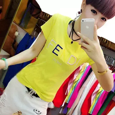 2024夏装女短袖t恤黑色纯棉字母刺绣圆领韩版大码半袖修身显瘦潮商品大图