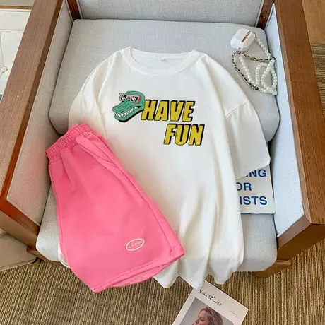 网红盐系炸街运动服套装跑步女夏季宽松短袖短裤小个子休闲两件套商品大图